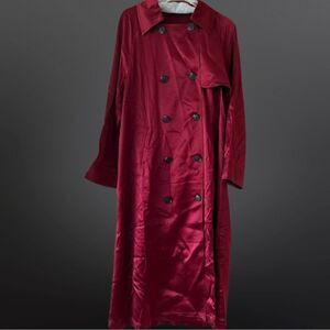 Women's Lattelier Double Breasted Garnet Red Belted Trench Coat Small NWT